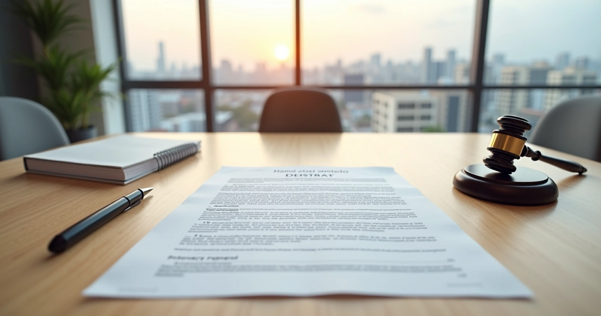 Contrato imobiliário sobre mesa se dividindo em duas direções representando distrato e rescisão
